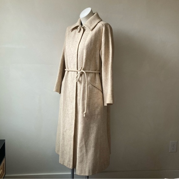 Sears Fashions | Vintage Oatmeal Off White Wool Belted Trench Coat - Picture 1 of 12